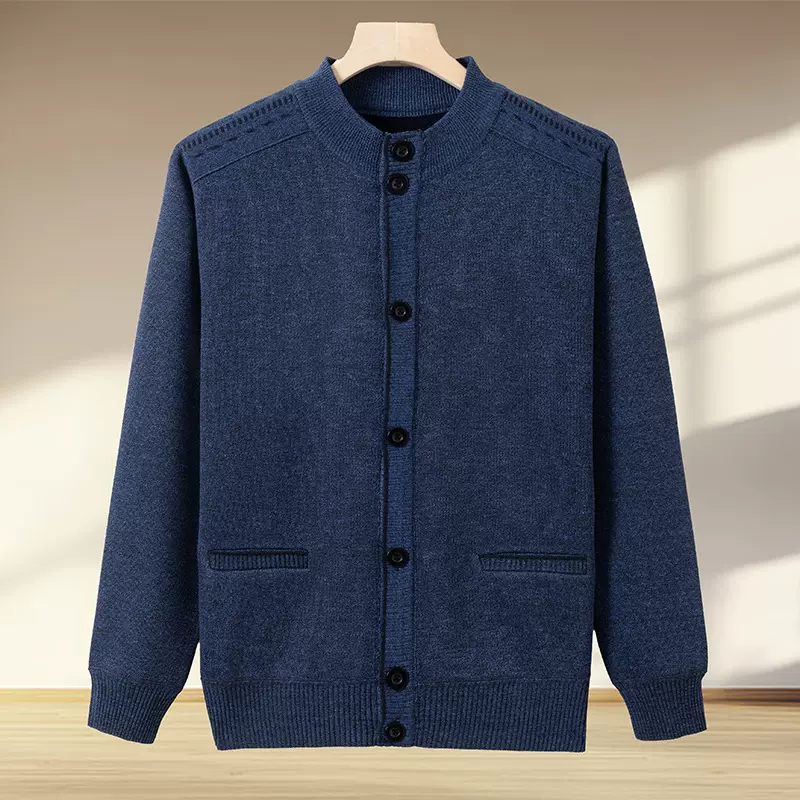 秋冬爸爸装男士加绒开衫针织衫中老年男士保暖冬装仿羊毛衫毛衣无