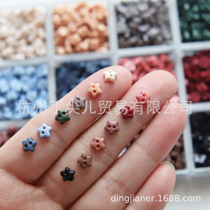 6mm Retro Color Five-Pointed Star Mini Resin Button Bjd Cotton Doll Ob11 Small Cloth Labubu Baby Clothes Button