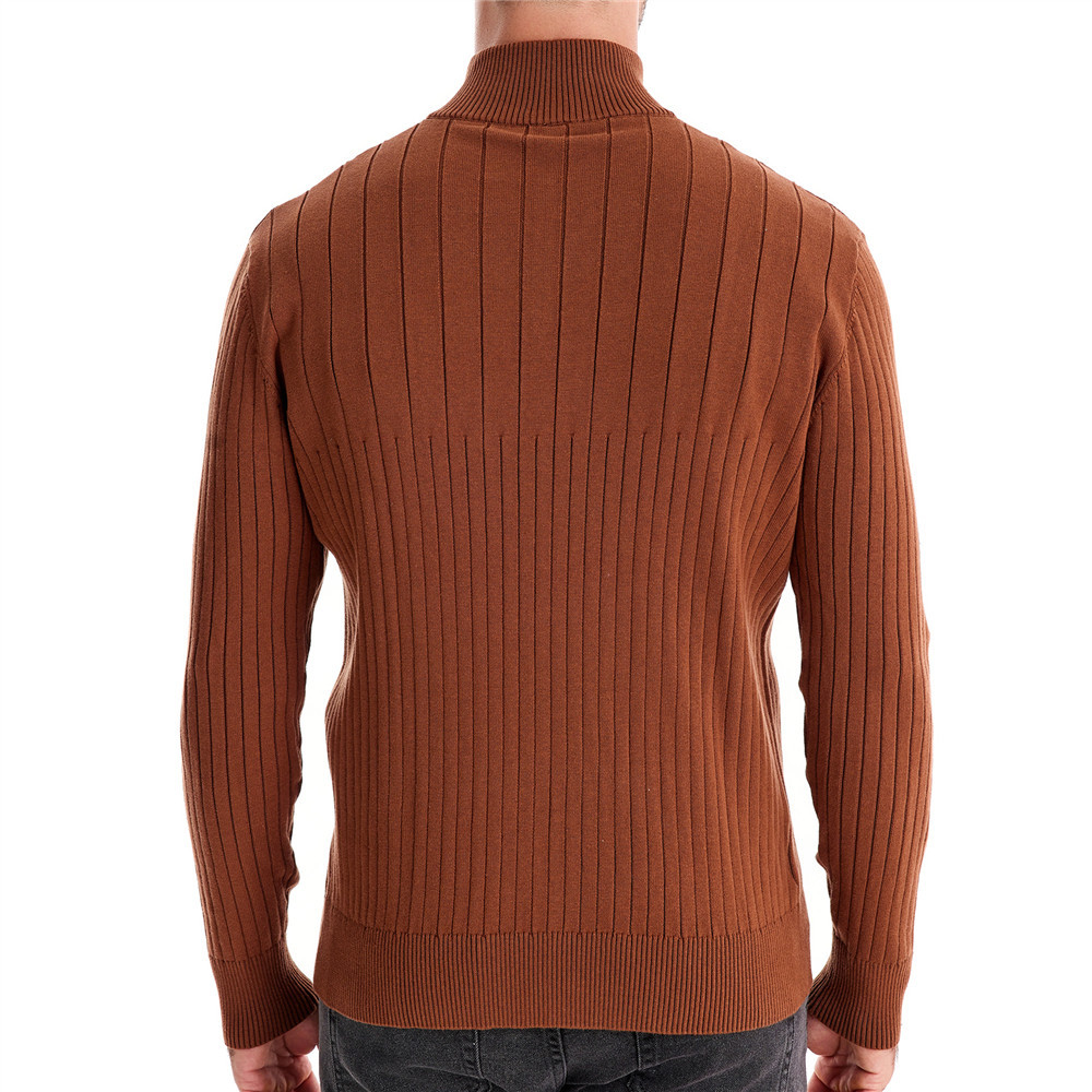 Stand up collar cotton casual half zipper solid color pullover high-quality men's knitted sweater_voghion.com