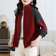 拼色针织棒球服外套女装2025春秋爆款宽松卫衣开衫小个子夹克上衣