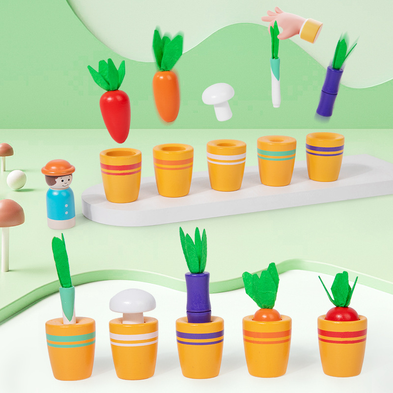 Juguetes de madera de tamaño de vegetales de plantación de macetas de flores de niños