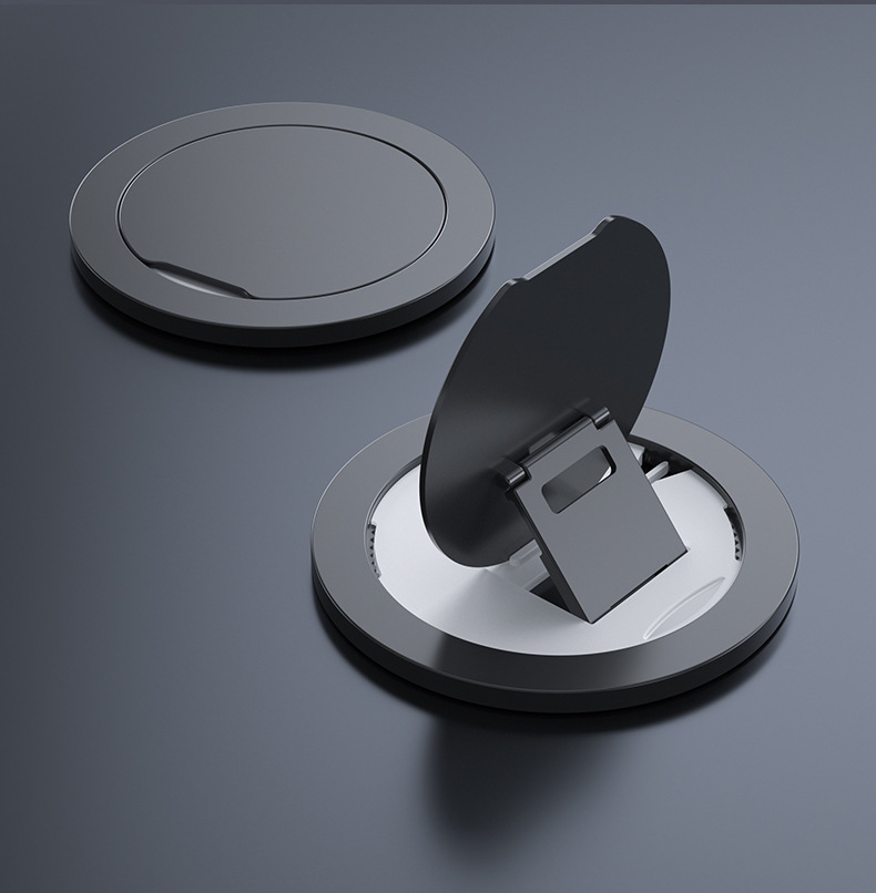 Soporte giratorio plegable portátil con clip trasero de metal transfronterizo para teléfono, con hebilla de anillo de escritorio y adhesivo trasero.