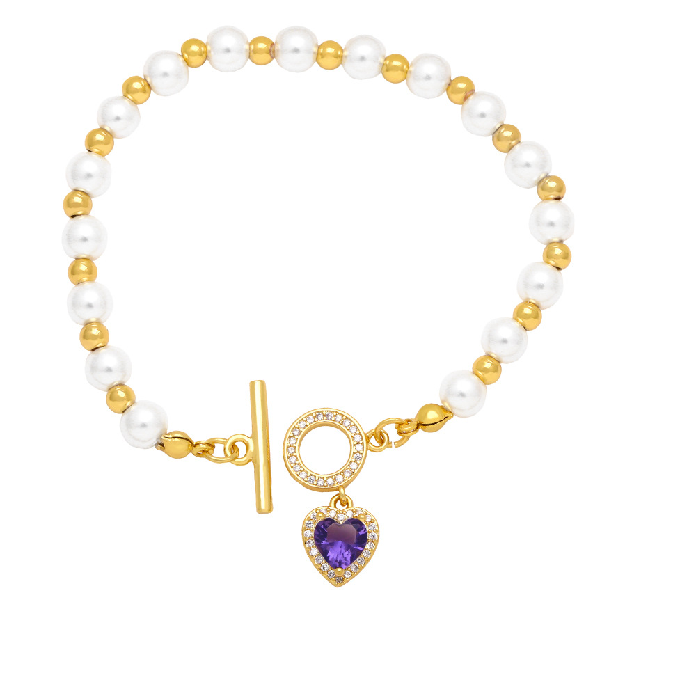 Fashion Heart Shape Copper Beaded Plating Inlay Zircon Bracelets 1 Piece