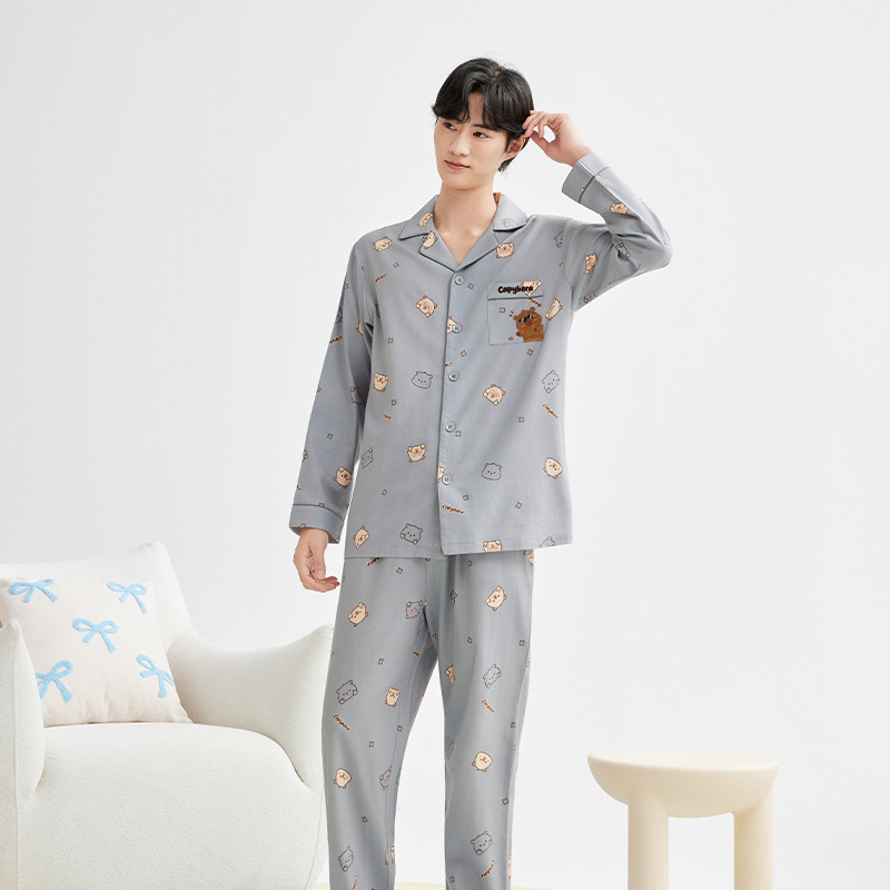 Pajamas bordados de algodón para parejas, pijamas de algodón de invierno y otoño, ropa de vestir para mujeres, se pueden usar fuera.