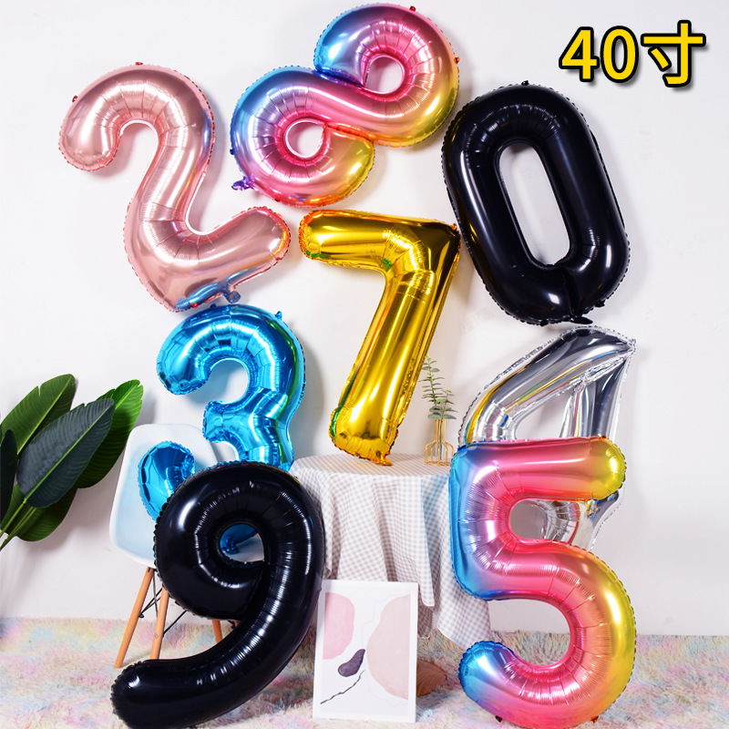 Tarjeta de papel digital de 40 pulgadas, embalaje independiente, película de aluminio, edición de tapa dura 0-9, decoración de fiesta grande, globos de papel de aluminio decorativos