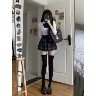 日系原创jk制服纯欲正版高腰百褶裙女狗短淑格裙长袖收腰衬衫套装