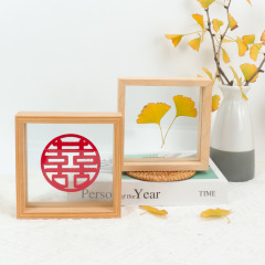 Double-sided glass transparent table three-dimensional leaf specimen solid wood photo frame wholesale square a4 hand-embossed picture frame