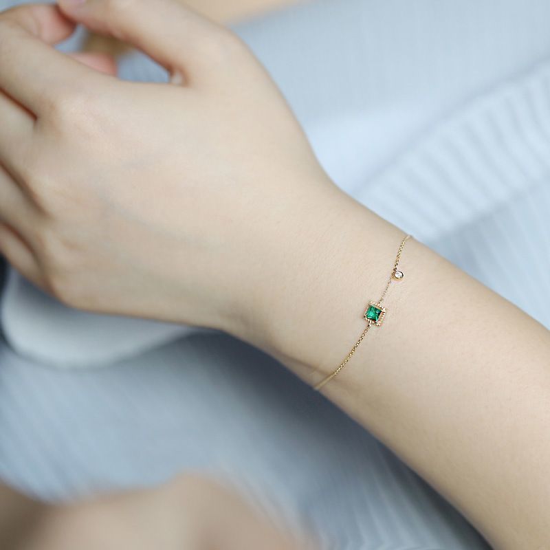 Retro small design demi-season universal bracelet emerald, with gem, light luxury style, simple and elegant design 2