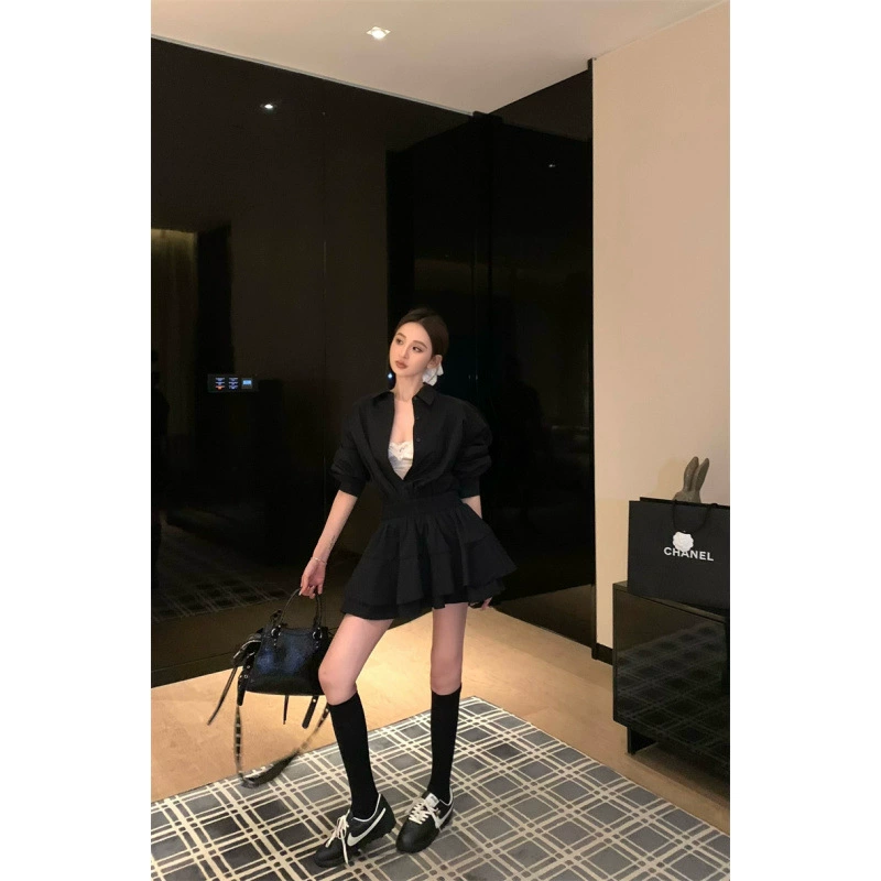 2025 женский дизайн чувство талии тонкая французская рубашка с длинными рукавами платье женская одежда