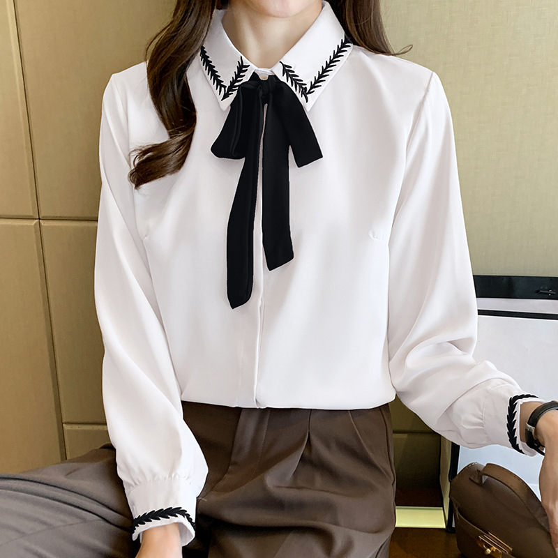 Shiffon spring design elegant shirt with bow