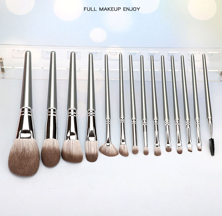 Cangzhou vio por primera vez 14 juegos de pinceles de maquillaje, juego completo suave de pinceles para sombra de nariz, sombra de ojos, rubor, herramientas de belleza de alto brillo