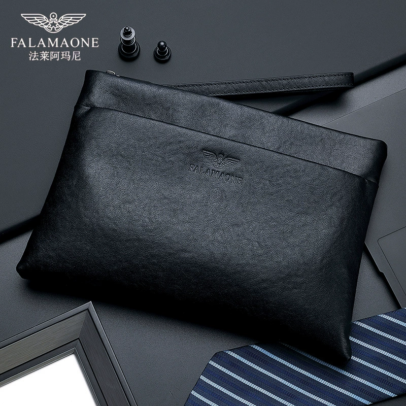 法莱阿玛尼 Men's black one-shoulder bag for leisure, leather backpack, genuine leather