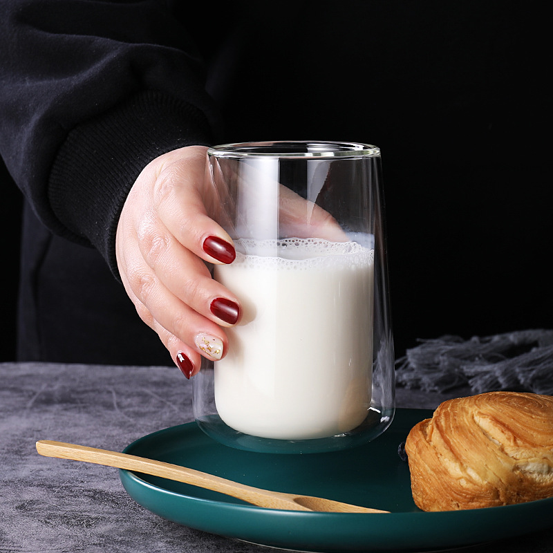 Taza de café de doble capa de vidrio, taza doméstica de doble capa, taza de agua aislada creativa, taza para preparar té de flores y leche, resistente al calor