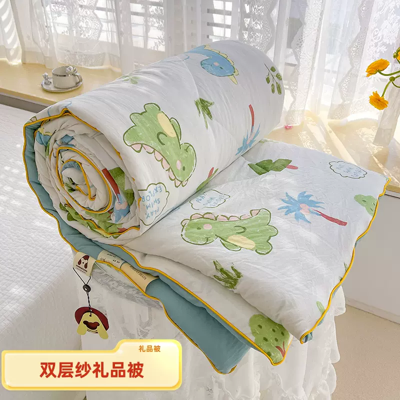 A类水洗棉双层卡通皱皱纱夏凉被单双人可机洗水洗空调礼品被批发