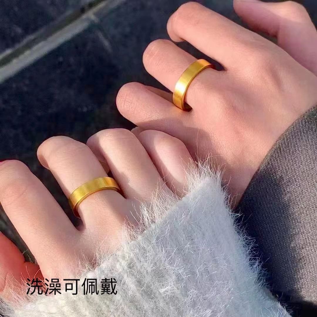 고대 금 반지 여성 (폭 4MM 더 우아한) 은 금 스트레이트 플레인 링 솔리드 골드 링을 상속받습니다.