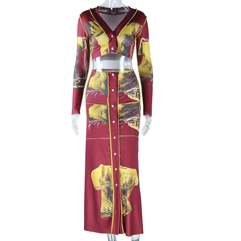 455g Weight Long Sleeve Sleeve Length Polyester Fabric Type Skirt Sets Sets Type 2 Pieces Set Quantity Daily, Beach Occasion V Neck Neckline Slim Fit Type Printing, Butterfly Pattern Summer Season Women's Gender Printing Design Streetwear Style Wholesale Women's Streetwear Printing Printing Butterfly Daily Beach V Neck Long Sleeve 7