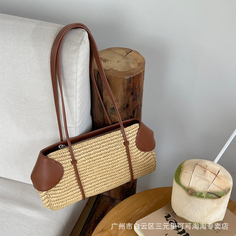 Niche Design Vacation Style Double-Sided Baguette Straw Woven Bag 2026 New Large Capacity Casual Versatile Handbag Shoulder Bag - Thumbnail 6