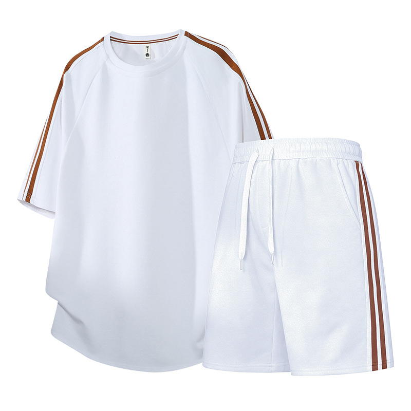 Tres barras transfronterizas de moda masculina de manga corta americana de verano suelta pantalones cortos deportivos casuales de dos piezas image 1