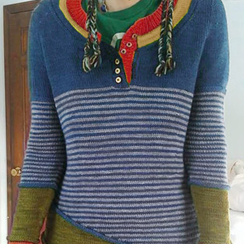 Maglione da donna in tinta unita a righe, pullover monopetto da donna, maglione Joker casual_voghion.com