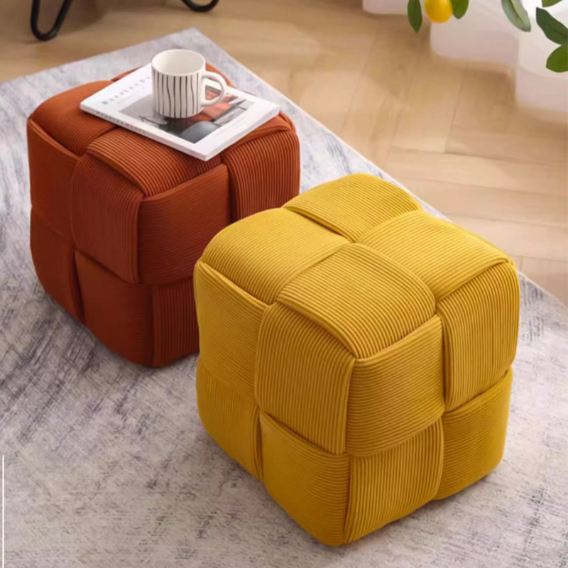 Sofá de pana taburete mesa de café taburete Internet celebridad sentado Pier puerta Cambio de zapatos taburete sala de estar creativo pequeño taburete bajo de madera maciza bolsa suave taburete