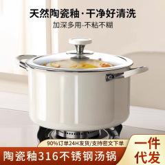 陶磁器釉薬食品級316ステンレススープ鍋家庭用厚手深層蒸し鍋蒸し器付き両耳煮込みスープ鍋