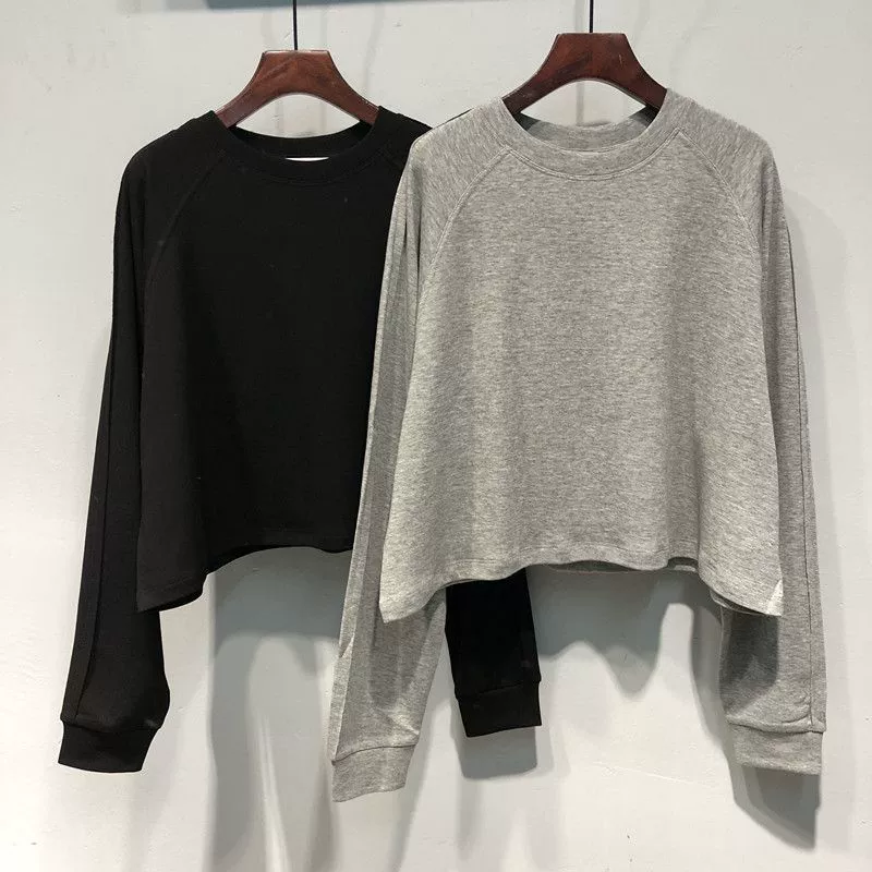 Футболка (T-shirt) Tide короткая хлопковая с длинным рукавом, оверсайз, базовая