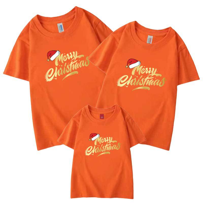 2022 Sombrero de Navidad Día de Año Nuevo feliz padre-hijo Camiseta de manga corta al por mayor verano Algodón fino ropa para niños transfronteriza europea y americana