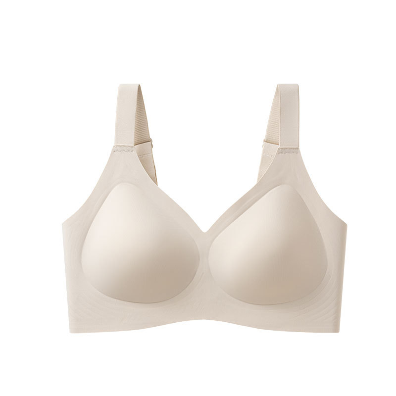 Gran tamaño suave de soporte de jalea ropa interior delgada pequeño sin marcas sujetador para mujeres que se reúnen contra los senos colgantes anti-caída sujetador de soporte superior