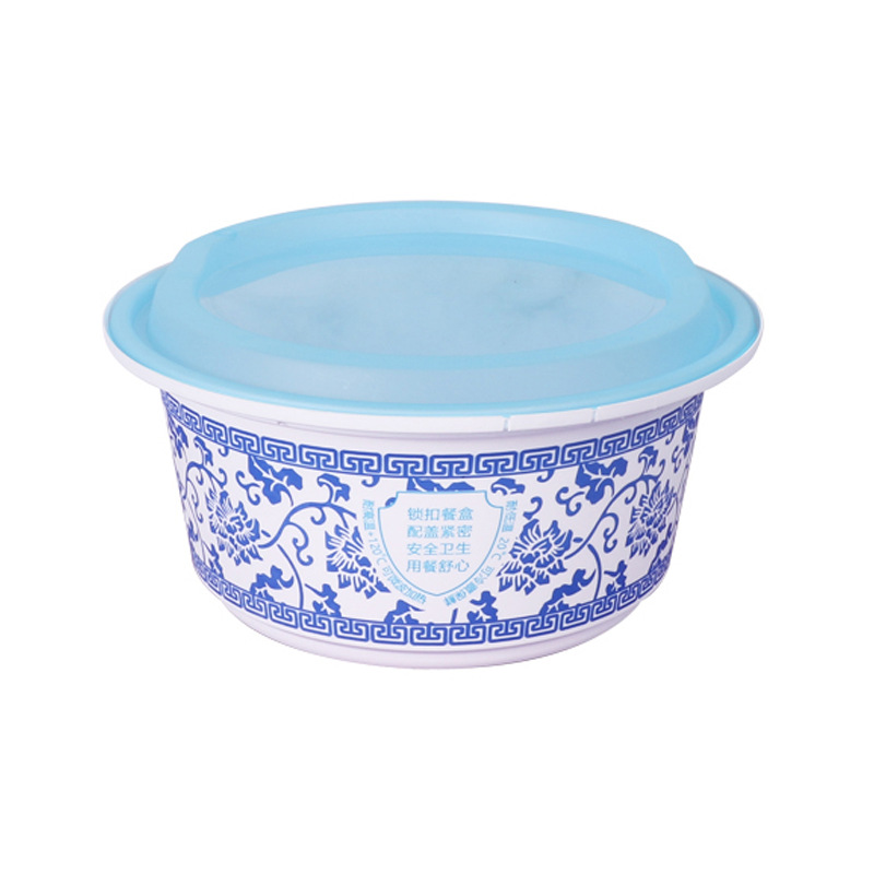 Botón antideslizante desechable engrosado caja de embalaje de comida rápida caja de plástico sopa redonda fideos para llevar caja de almuerzo de sopa de lino tazón de sopa