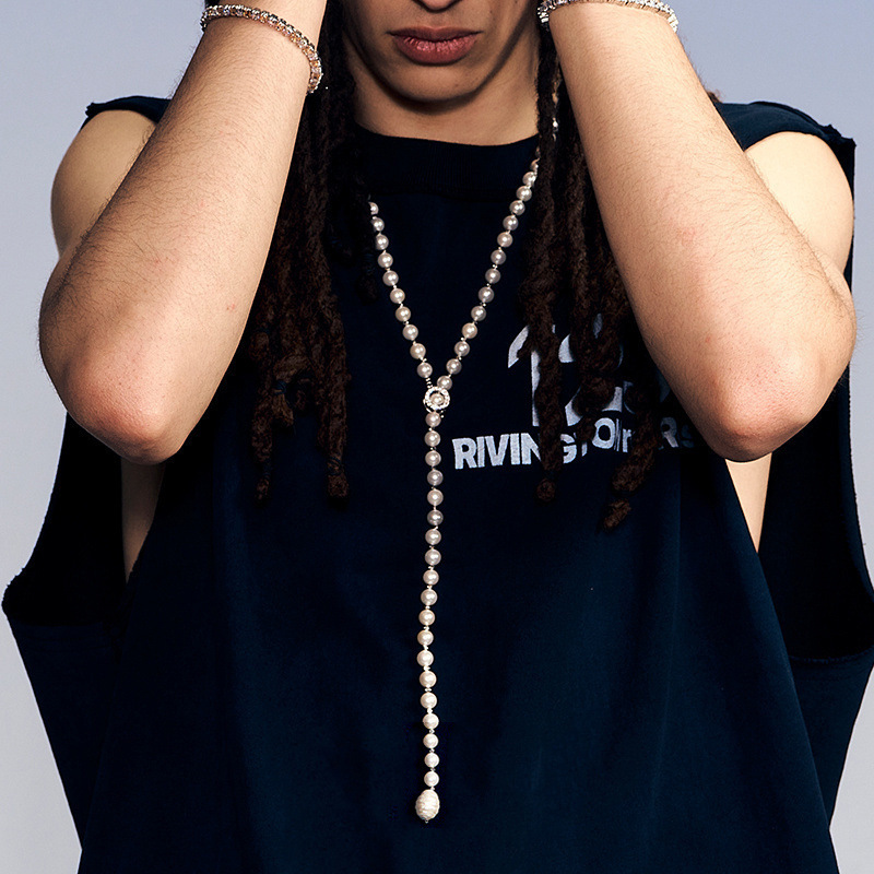 Design long trend fashionable necklace from pearl hip-hop style