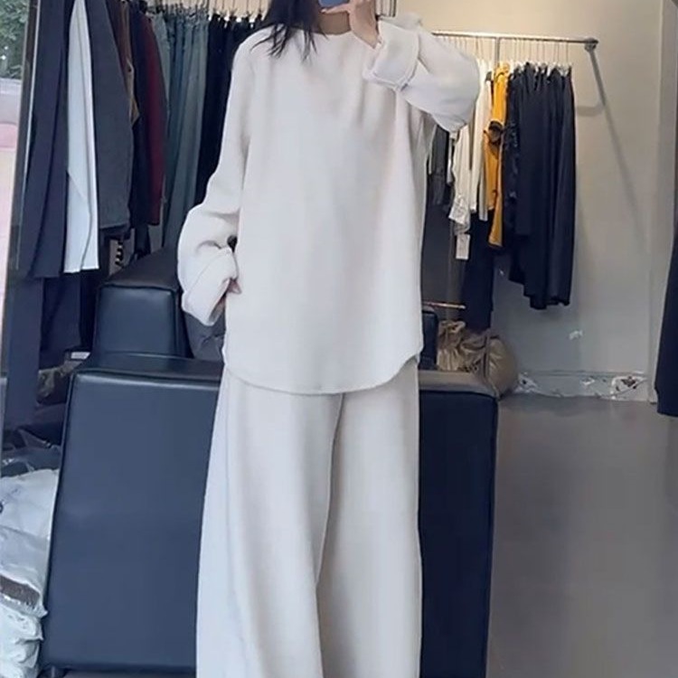 胖mm特大码300斤卫衣女秋冬圆领长袖上衣高腰直筒阔腿裤两件套|undefined