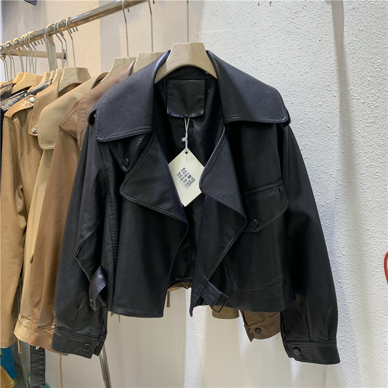 Girls' Korean Style Lapel Leather Jacket, 2026 Autumn New Style, Children's PU Leather Motorcycle Short Fashion Casual Jacket