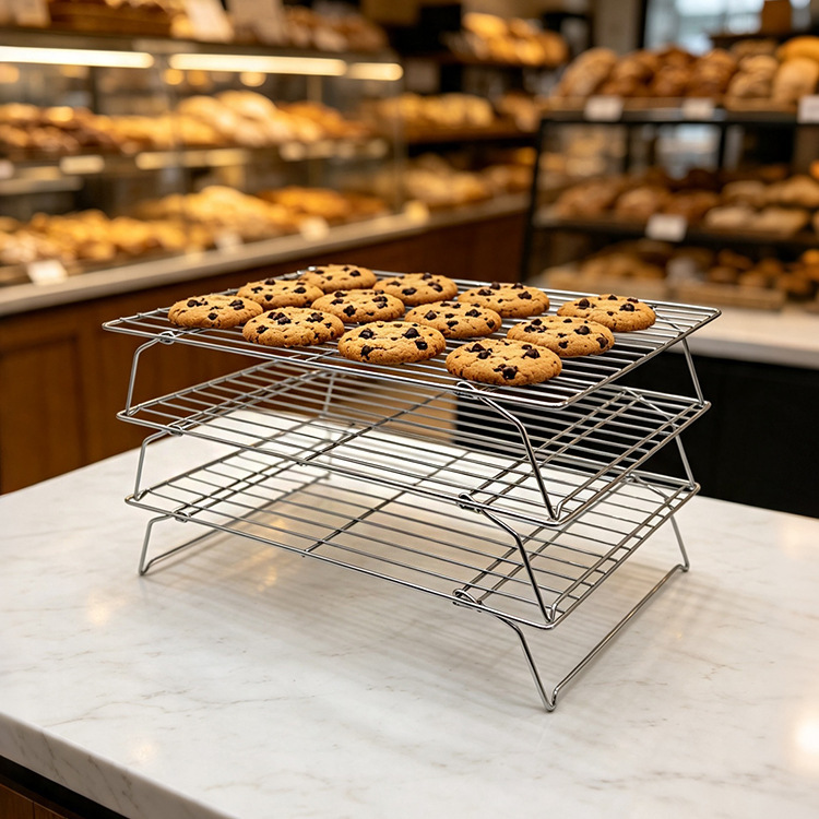 Cross-border multi-layer cake rack made of iron, kitchen baking tool, silver foldable cookie drying rack Cross-border multi-layer cake rack made of iron, kitchen baking tool, silver foldable cookie drying rack
