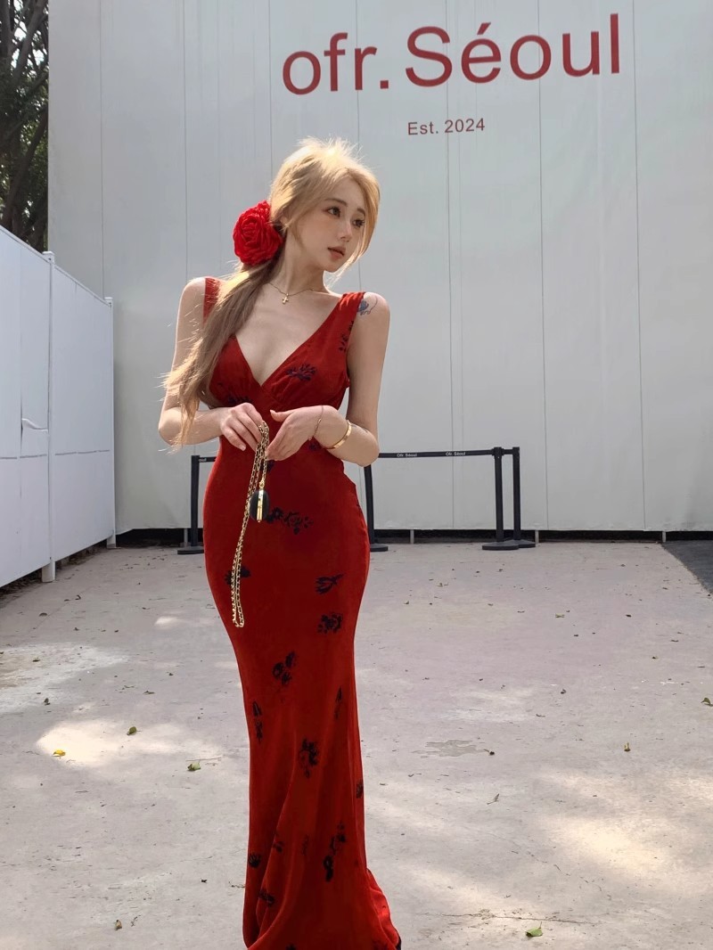 Shiffon retro red summer dress