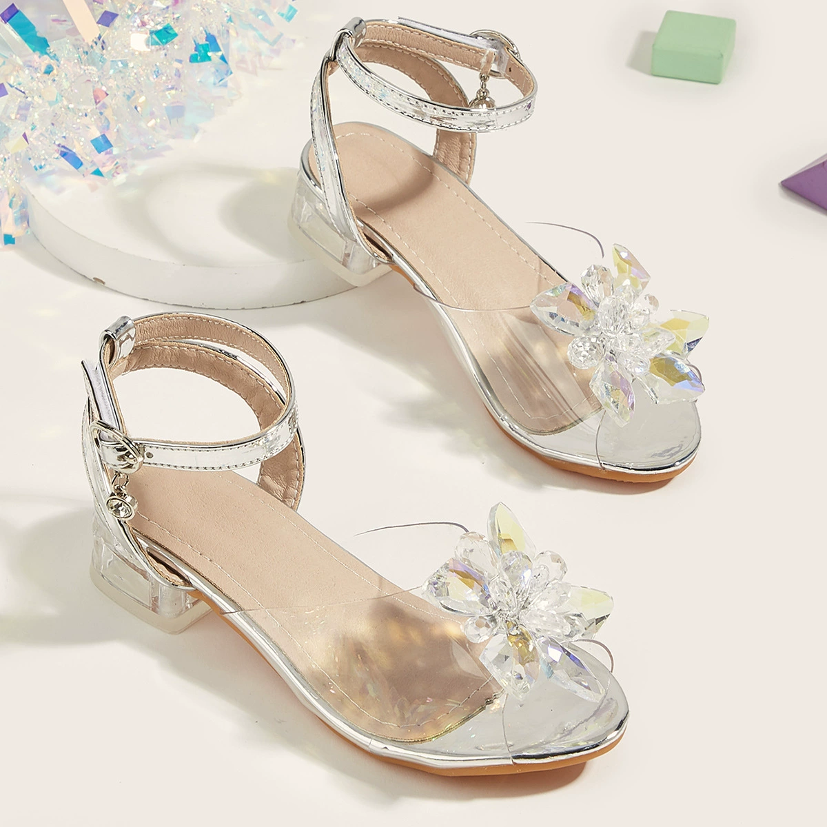 Детские детские стразы хрустальные туфли 2025 новые туфли на высоком каблуке хрустальные с принцессой Аиша для девочек сандалии