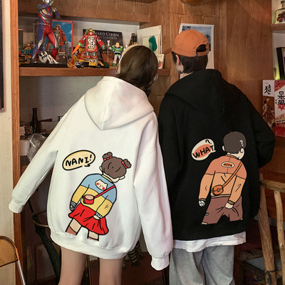 goods in stock Cartoon printing lovers Sweater new pattern ins Couples dress Korean Edition Hooded Sweater Easy Large wholesale