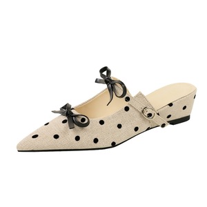 599-18 Korean version with pointed toe wedge heel shoes, polka dot butterfly bow half drag women's shoes, hollowed 