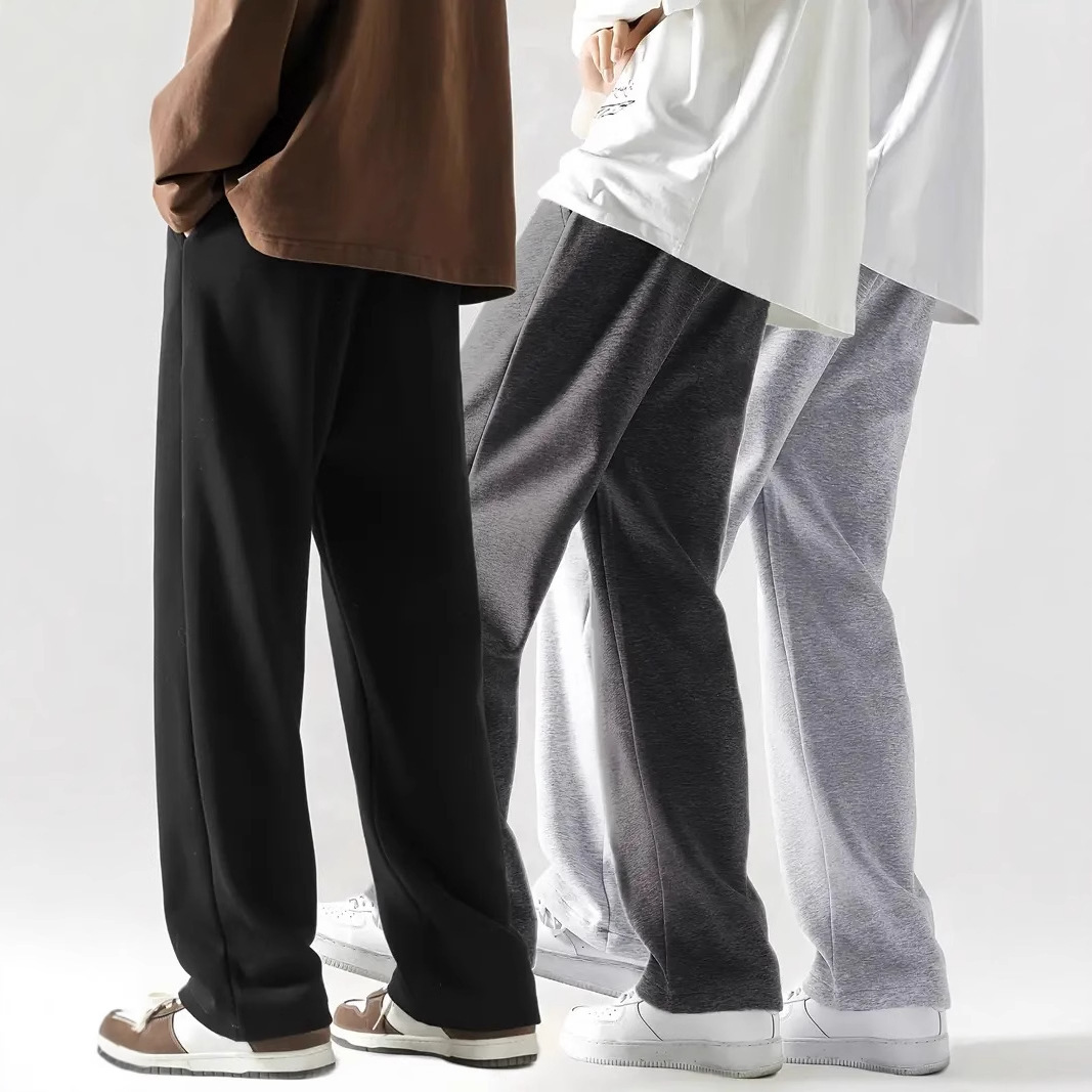 Men's Straight-Leg Pants – Vintage-Inspired Polyester Trousers With Adjustable Drawstring (Unisex Streetwear Style)_viptrois.com