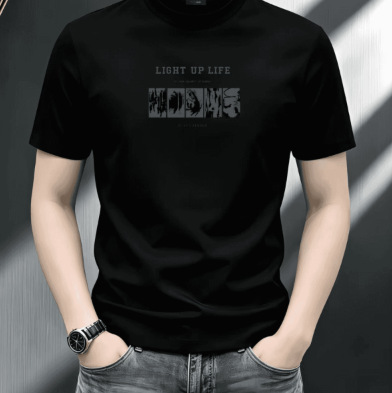 New Heavyweight Versatile Short-Sleeve T-Shirt for Men, Casual Fashion Round-Neck Tee with Trendy Print