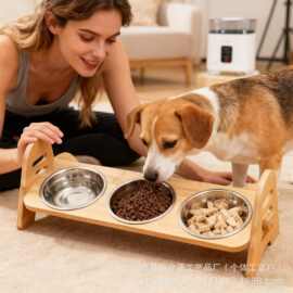 木制宠物碗架防打翻圆形碗架猫碗猫咪食盆狗盆泰迪碗饮水碗架
