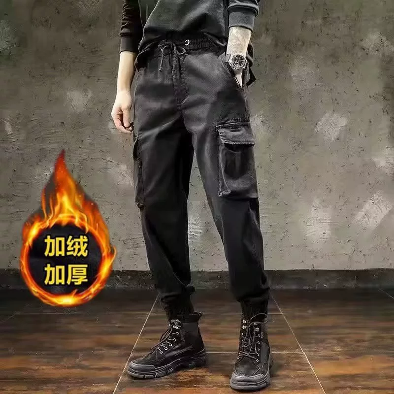 Ретро свободные брюки для ног осенний и зимний прилив британский красивый повседневный толстый американский бархатные брюки для мужчин
