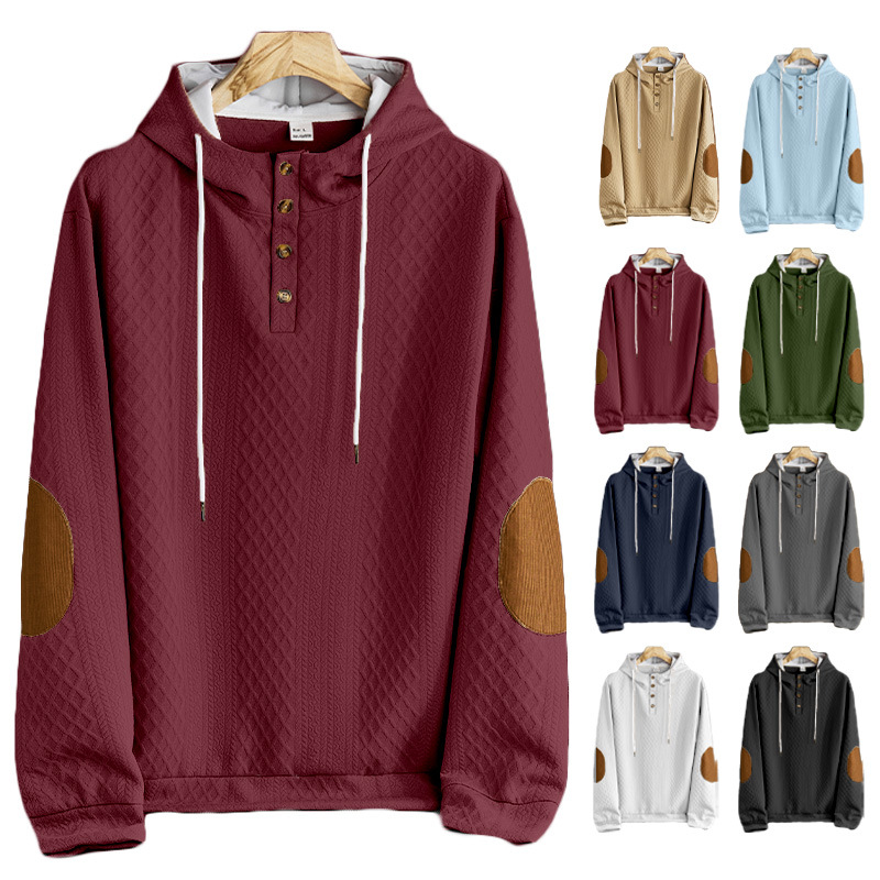 Pull-over décontracté pour homme, style transfrontalier européen-américain, jacquard, couleur unie, à capuche, brodé, style sport, épais_voghion.com