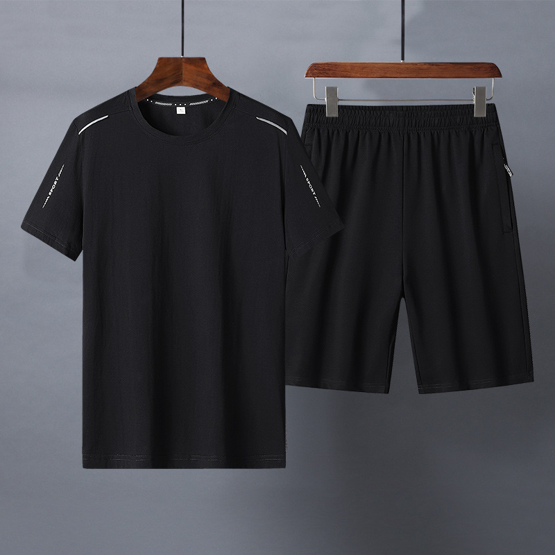 Traje de talla extra grande Papá verano algodón camiseta de manga corta color sólido ropa deportiva casual de mediana edad y ancianos traje deportivo para hombre