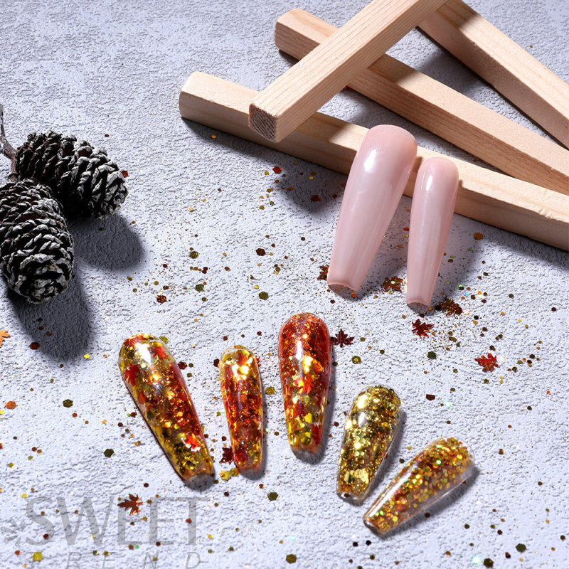 跨境热销款美甲亮片 秋季网红幻彩渐变枫叶薄贴片指甲感恩节nail|undefined