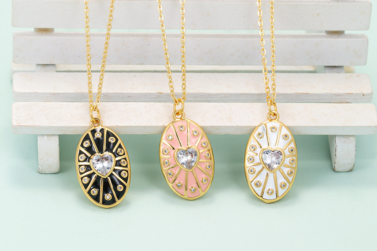 Cross-border Jewelry Dripping Oil Heart  Pendant Clavicle Chain Geometric Color Necklace display picture 2