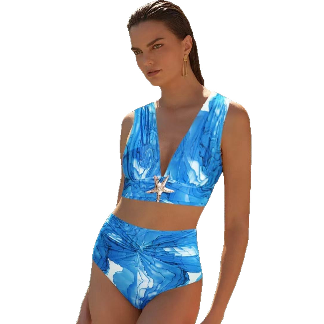 Set de Bikini de Tres Piezas en Poliéster con Estampado Digital para Playa y Natación