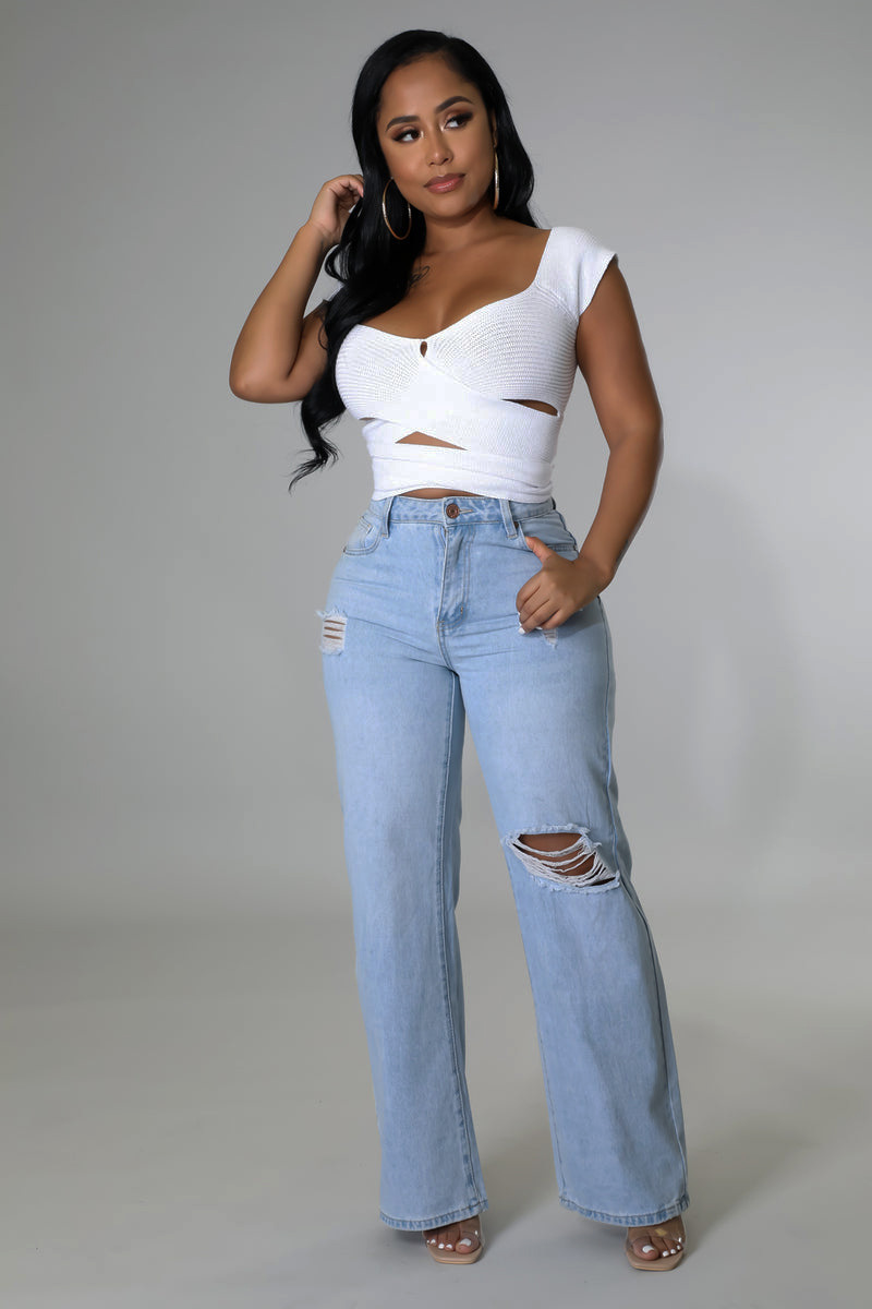 Washed High Waist Wide Leg Ripped Jeans NSARY136562