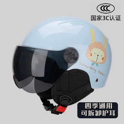Motosiklet kaskı (dəbilqə): Motorcycle Half Helmet for All Seasons - 802-blue-strawberry-rabbit-black-short-mirror-ear-protection-3c-certification-one-size