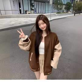 跨境TikTok Shop大码休闲宽松卫衣女秋冬加绒开衫棒球服夹克外套