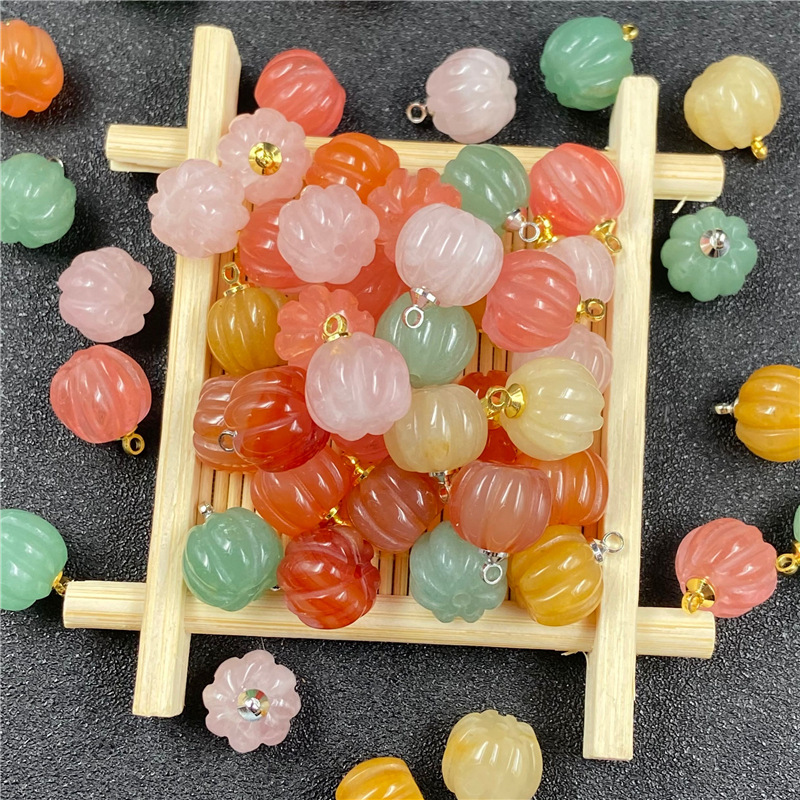 2g Weight Pendant Necklace Classification Gem Material Polishing Design Red, Green, Wine Red, Yellow Color Retro Pink Crystal Pumpkin Pendant Bead Diy Accessories 无